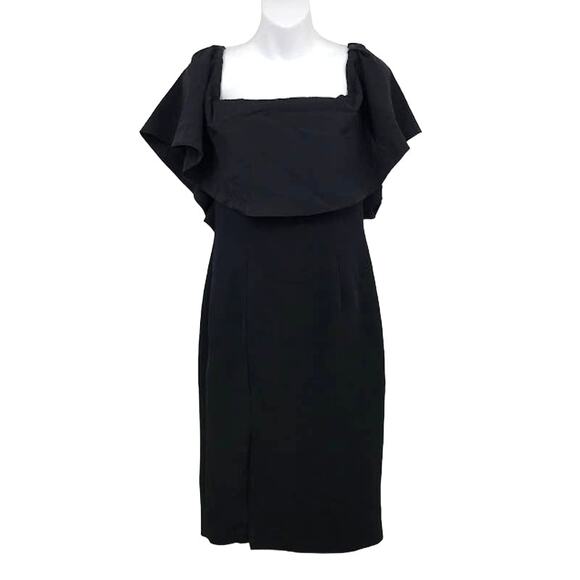 ML Monique Lhuillier Beca Dress 6 Off Shoulder Ruffle Short Sleeve Slit Sheath - Picture 1 of 6